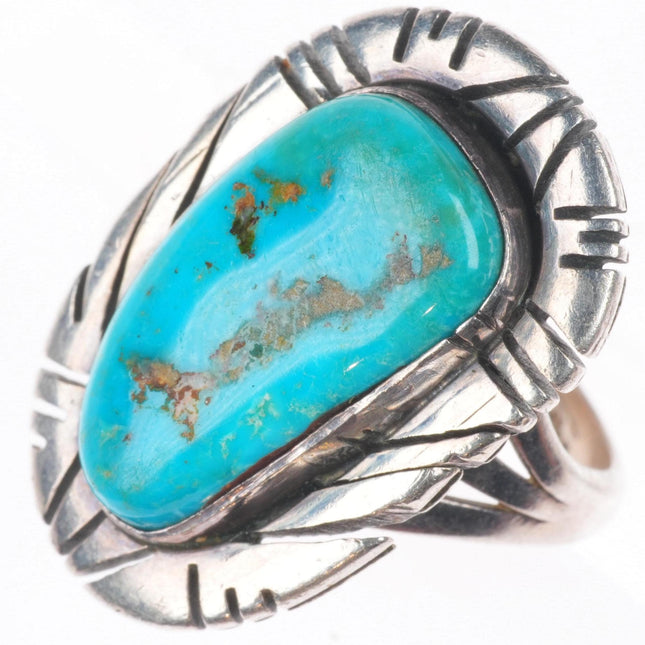 sz9 Vintage Navajo sterling silver turquoise slotted rim ring
