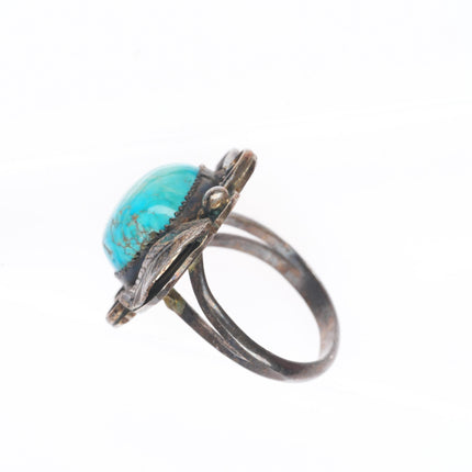 sz8.5 vintage Navajo sterling silver ruffle edge ring with nice turquoise