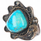 sz8.5 vintage Navajo sterling silver ruffle edge ring with nice turquoise