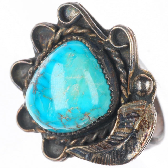 sz8.5 vintage Navajo sterling silver ruffle edge ring with nice turquoise