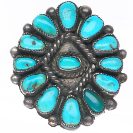 sz7 30's-40's Vintage zuni sterling silver turquoise cluster ring