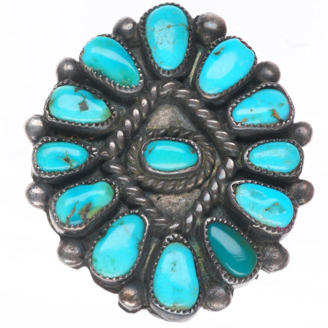 sz7 30's-40's Vintage zuni sterling silver turquoise cluster ring