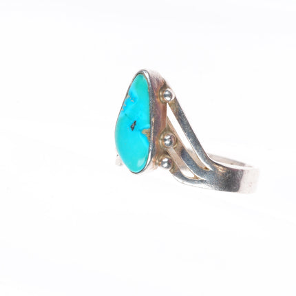 sz11 Vintage Navajo sterling silver modernist freeform ring with nice turquoise