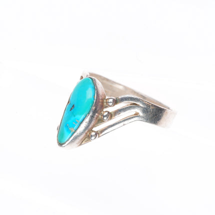 sz11 Vintage Navajo sterling silver modernist freeform ring with nice turquoise