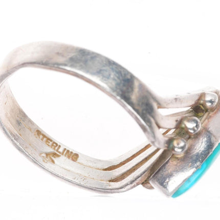 sz11 Vintage Navajo sterling silver modernist freeform ring with nice turquoise