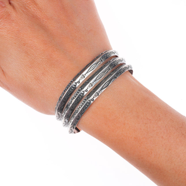 6.5" vintage Navajo sterling silver triple carinated stamped cuff bracelet