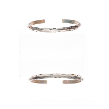 6.4" UITA-21 c1940 Navajo carinated sterling silver stamped cuff bracelet pair