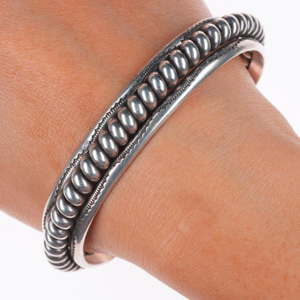 7.75" Vintage Tahe Navajo sterling silver stamped twisted wire cuff bracelet