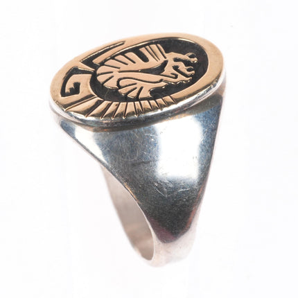 sz9 Calvin Peterson Navajo 14k gold/Sterling silver eagle overlay ring