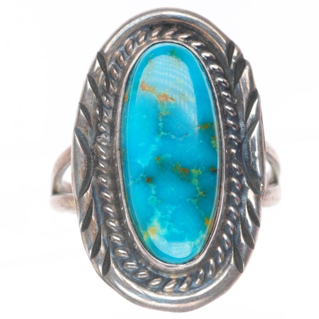 sz7 vintage Navajo sterling silver ring with nice gem turquoise