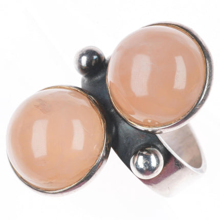 sz6 Vintage modernist sterling silver peach moonstone art deco ring