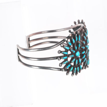 6.3" 1930's Zuni sterling silver high grade needlepoint turquoise cuff bracelet