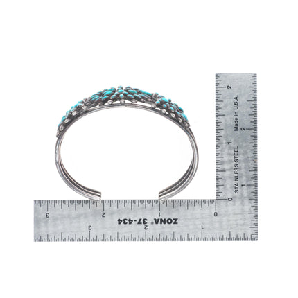 6.3" 1930's Zuni sterling silver high grade needlepoint turquoise cuff bracelet