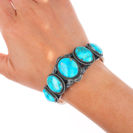 6.3" Jacob Morgan Navajo sterling silver high grade turquoise cuff bracelet