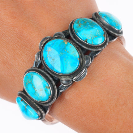 6.3" Jacob Morgan Navajo sterling silver high grade turquoise cuff bracelet