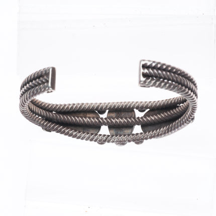 6.6" c1930 Vintage Navajo ingot silver twisted wire turquoise cuff bracelet