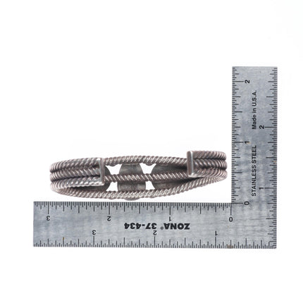 6.6" c1930 Vintage Navajo ingot silver twisted wire turquoise cuff bracelet