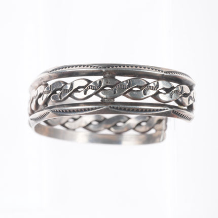 6.7" IH Coin sterling silver vintage Navajo hand stamped carinated/twisted cuff bracelet