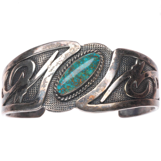 6.5" Vintage Navajo Nevada Blue Turquoise sterling silver cuff bracelet