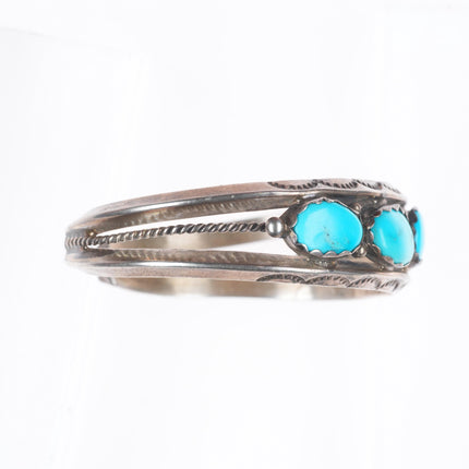 6" Vintage Navajo sterling silver 5 turquoise row cuff bracelet carinated sides
