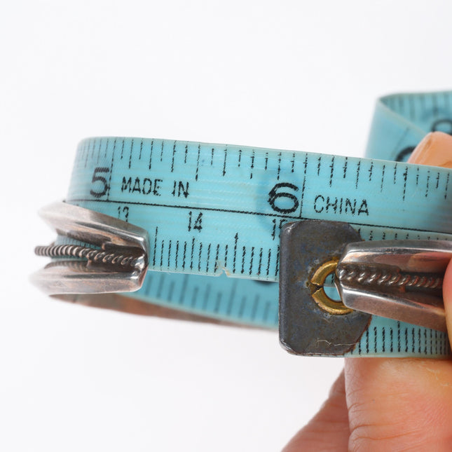 6" Vintage Navajo sterling silver 5 turquoise row cuff bracelet carinated sides