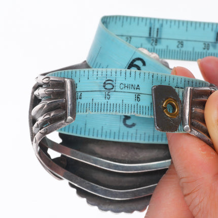 6.5" Big 1940's vintage Navajo sterling silver huge turquoise cuff bracelet