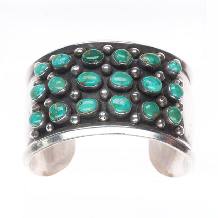 6.35" Fred Guerro Navajo sterling silver Royston Turquoise cluster cuff bracelet