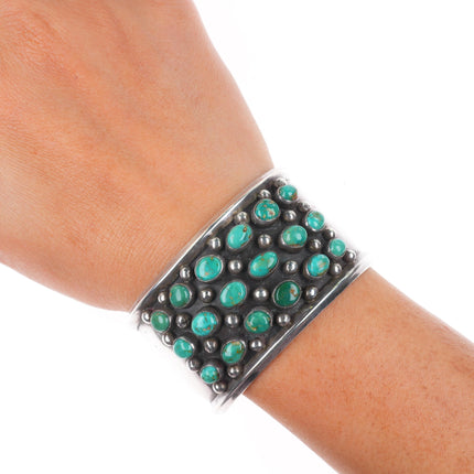6.35" Fred Guerro Navajo sterling silver Royston Turquoise cluster cuff bracelet