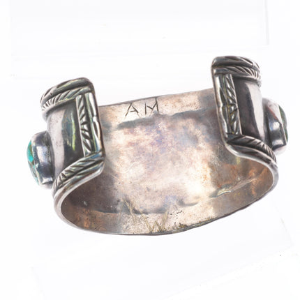 6.5" AM Vintage Navajo sterling silver chiseled turquoise wide cuff bracelet