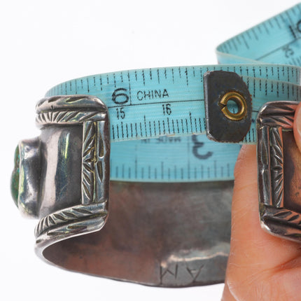 6.5" AM Vintage Navajo sterling silver chiseled turquoise wide cuff bracelet