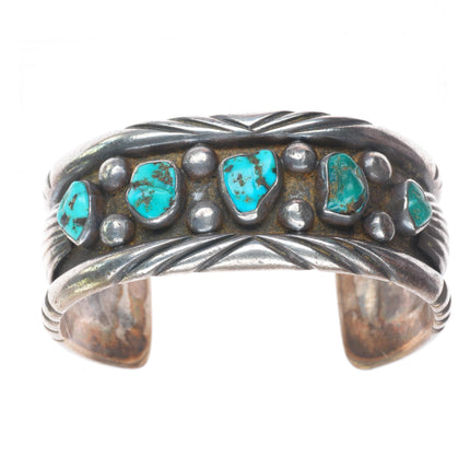 7" Vintage Navajo  sterling silver natural turquoise nugget cuff bracelet