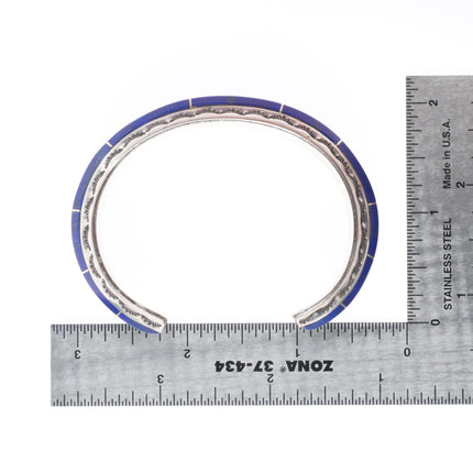 6.3" Vintage Navajo sterling silver lapis channel inlay stamped cuff bracelet