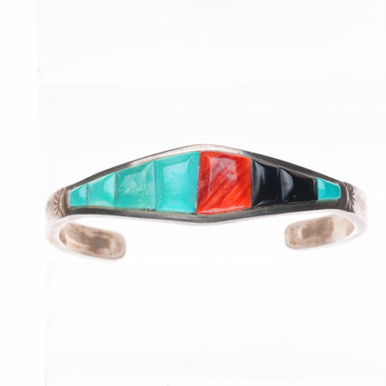 6.5" Vintage Navajo sterling silver, turquoise, spiny oyster, onyx cuff bracelet
