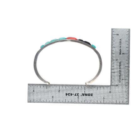 6.5" Vintage Navajo sterling silver, turquoise, spiny oyster, onyx cuff bracelet