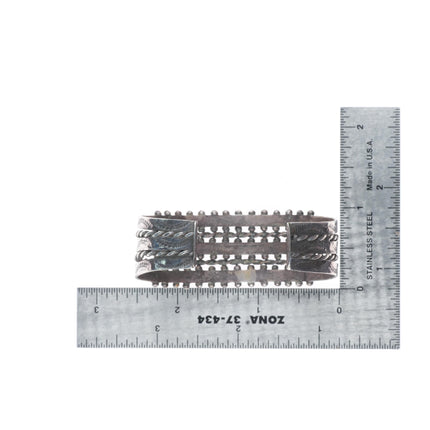 6.25" c1940's Zuni sterling silver 3 row snake eye turquoise cuff bracelet