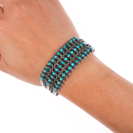 6.25" c1940's Zuni sterling silver 3 row snake eye turquoise cuff bracelet