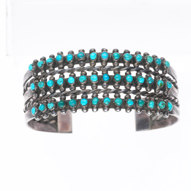 6.25" c1940's Zuni sterling silver 3 row snake eye turquoise cuff bracelet