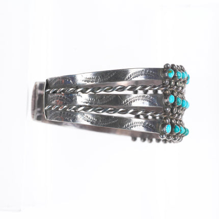6.25" c1940's Zuni sterling silver 3 row snake eye turquoise cuff bracelet