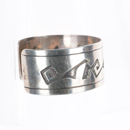 6.5" Vintage Navajo sterling silver cuff bracelet with overlay geometric designs