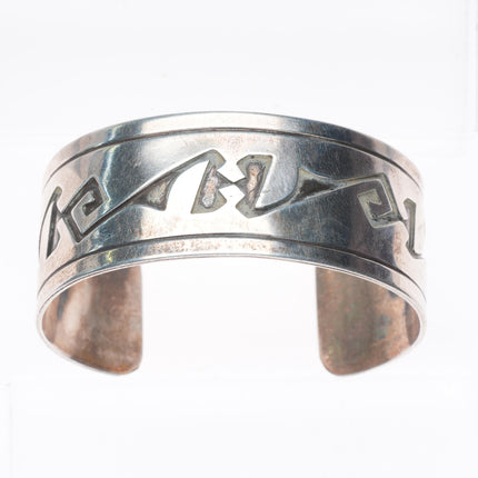 6.5" Vintage Navajo sterling silver cuff bracelet with overlay geometric designs