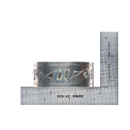 6.5" Vintage Navajo sterling silver cuff bracelet with overlay geometric designs