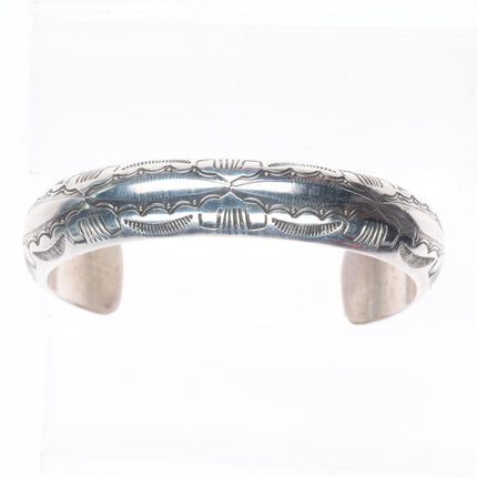 6.8" Albert Bighand Navajo sterling silver deep stamped domed cuff bracelet