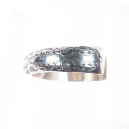 6.8" Albert Bighand Navajo sterling silver deep stamped domed cuff bracelet