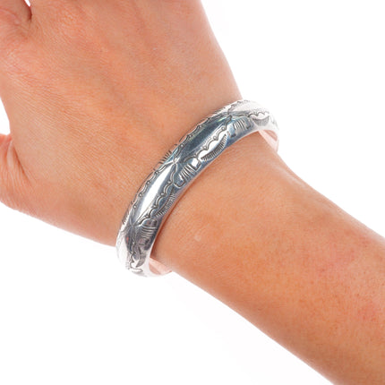 6.8" Albert Bighand Navajo sterling silver deep stamped domed cuff bracelet