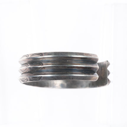 6.6" Vintage Navajo deep stamped sterling silver triple carinated cuff bracelet