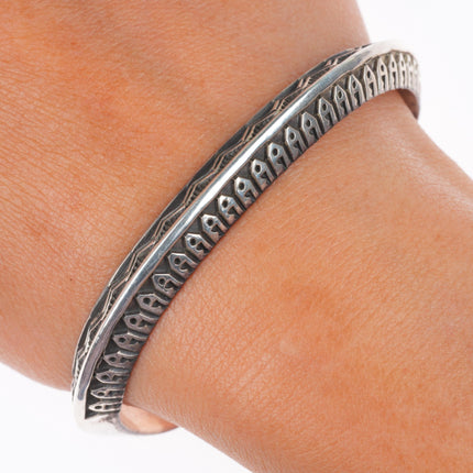 6.5" Lyle Secatero Navajo carinated sterling silver deep stamped cuff bracelet