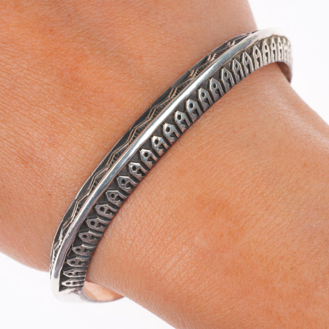 6.5" Lyle Secatero Navajo carinated sterling silver deep stamped cuff bracelet