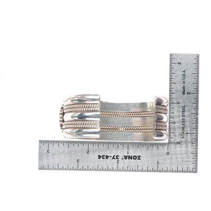 6.6" vintage Zuni/Navajo sterling silver turquoise sunface inlay cuff bracelet