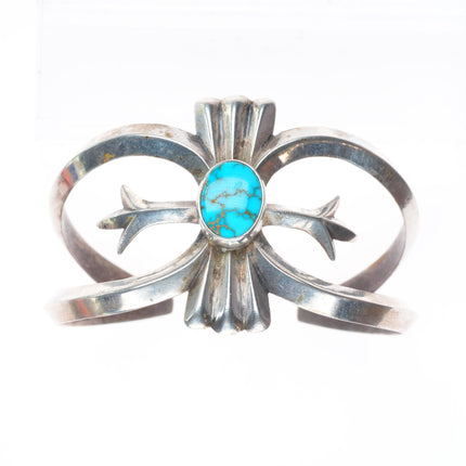 6.6" 1950 vintage Navajo high grade turquoise cast sterling silver cuff bracelet