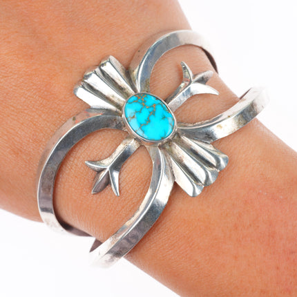 6.6" 1950 vintage Navajo high grade turquoise cast sterling silver cuff bracelet